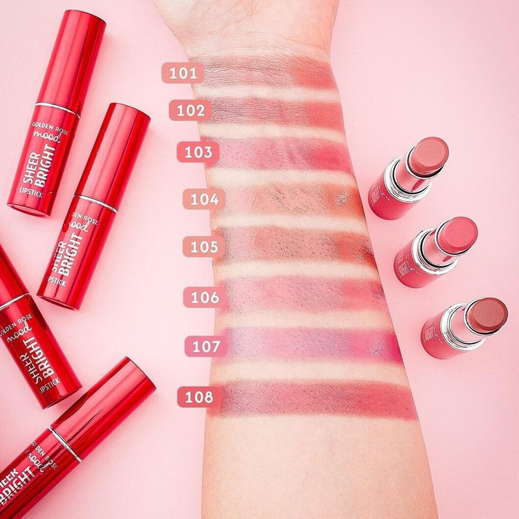 رژ لب جامد شفاف و براق گلدن رز Mood Sheer Bright Lipstick