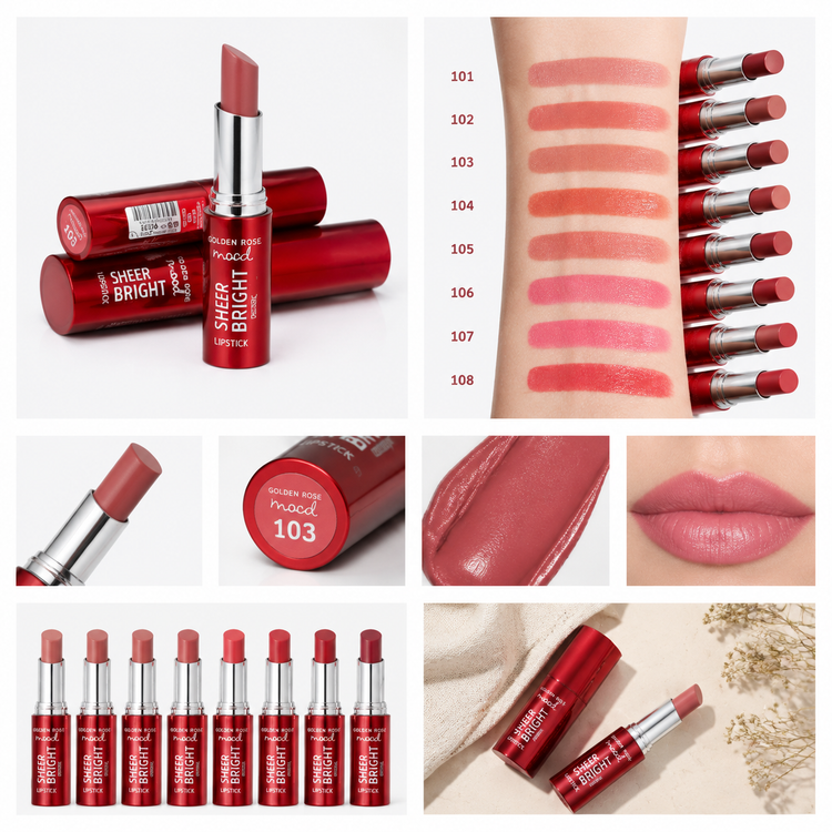 رژ لب جامد شفاف و براق گلدن رز Mood Sheer Bright Lipstick