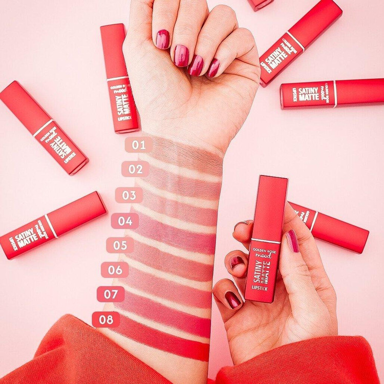 رژ لب جامد مات ساتینی گلدن رز Golden Rose Mood Satiny Matte Lipstick