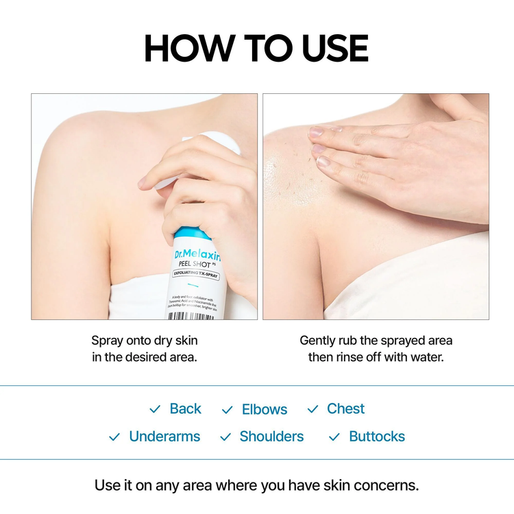 اسپری لایهبردار بدن و پا | Dr. Melaxin Peel Shot Exfoliating TX-Spray