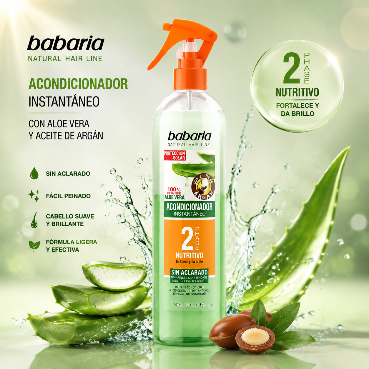 نرمکننده دوفاز مو باباریا Aloe Vera و روغن آرگان (500 میل)