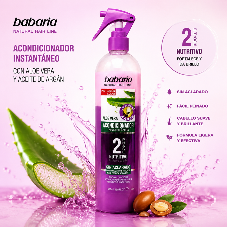 نرمکننده دوفاز مو باباریا Aloe Vera و روغن آرگان (500 میل)