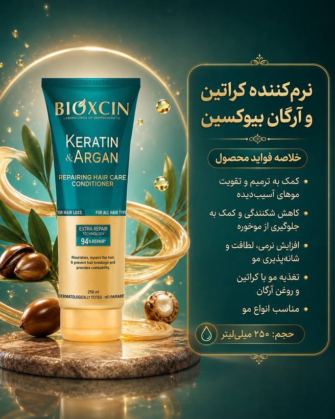 ماسک نرمکننده مو بیوکسین مدل Keratin & Argan حجم ۲۵۰ میل