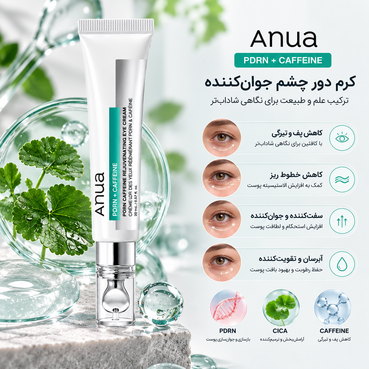 کرم دور چشم جوانساز، آبرسان، کافئین و PDRN آنوا
